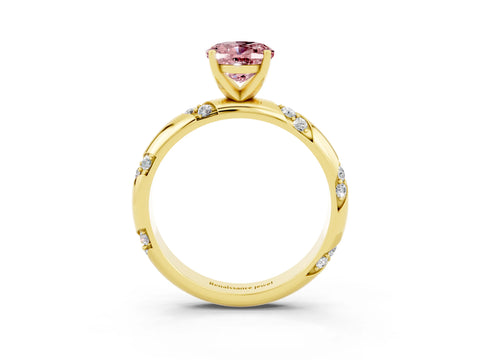 Yellow gold Oval Cut Solitaire Diamond Engagement Ring with Twisted Pave Band and Four-Prong Setting_3