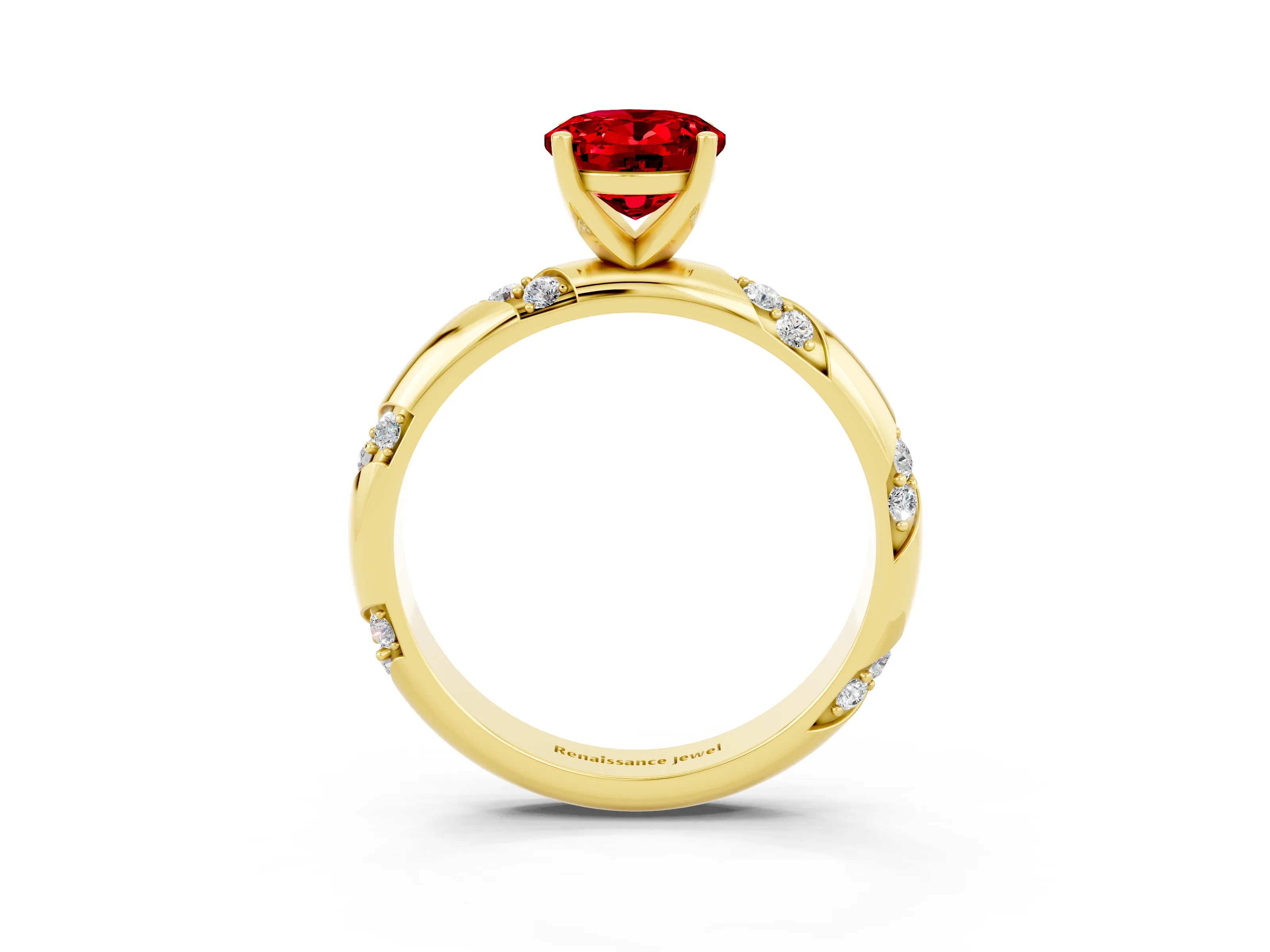Yellow gold Oval Cut Solitaire Diamond Engagement Ring with Twisted Pave Band and Four-Prong Setting_3