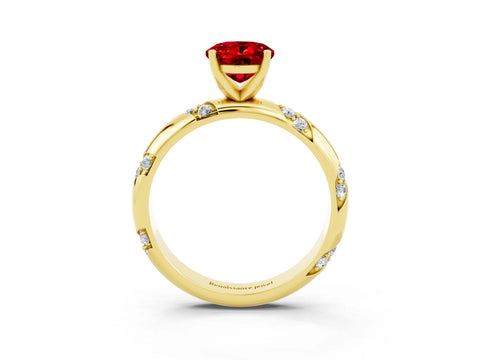 Yellow gold Oval Cut Solitaire Diamond Engagement Ring with Twisted Pave Band and Four-Prong Setting_3