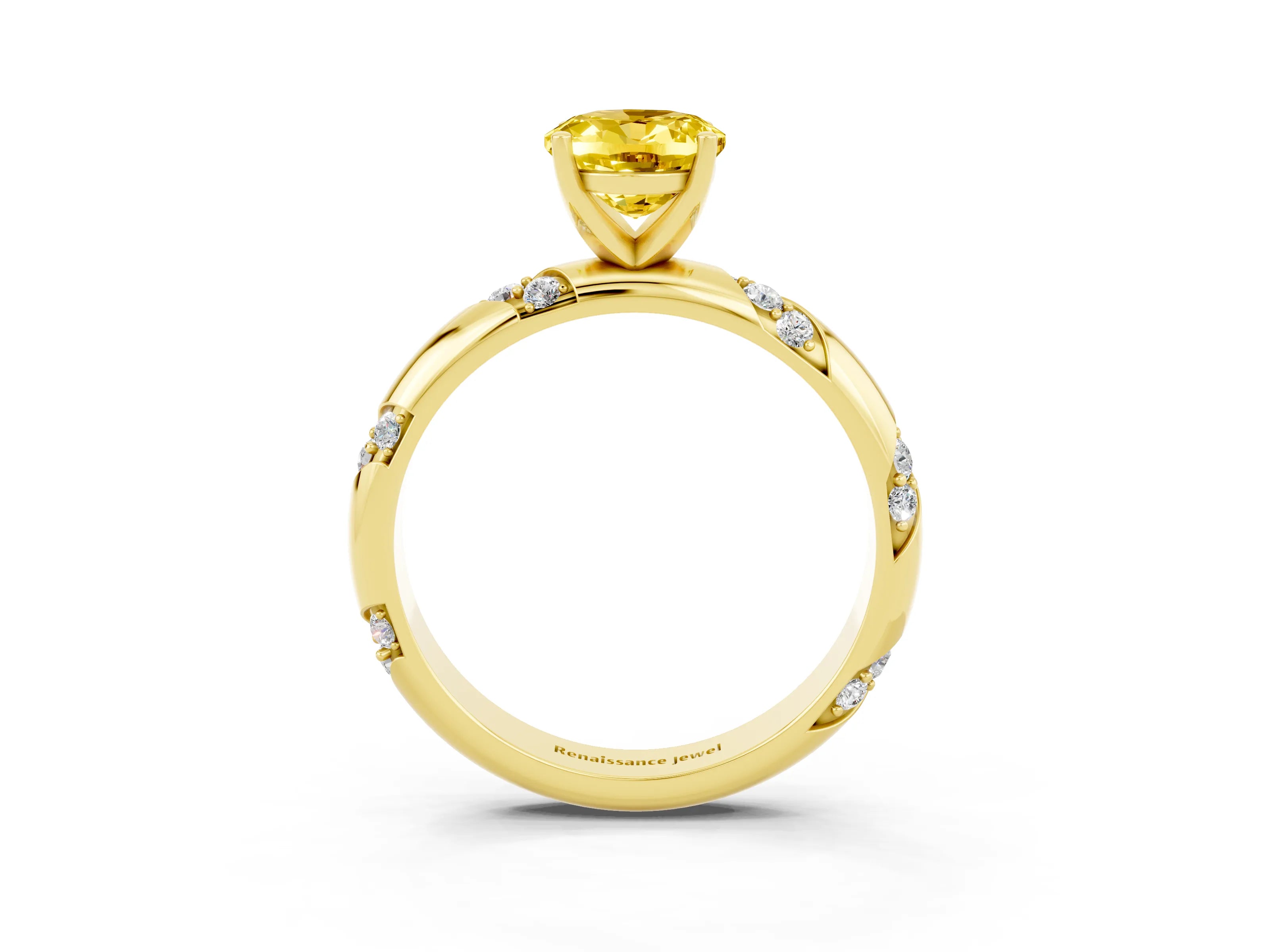 Yellow gold Oval Cut Solitaire Diamond Engagement Ring with Twisted Pave Band and Four-Prong Setting_3