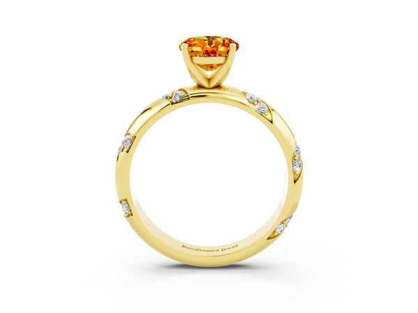 Yellow gold Oval Cut Citrine Solitaire Engagement Ring with Twisted Round  Accent Band and Prong Setting