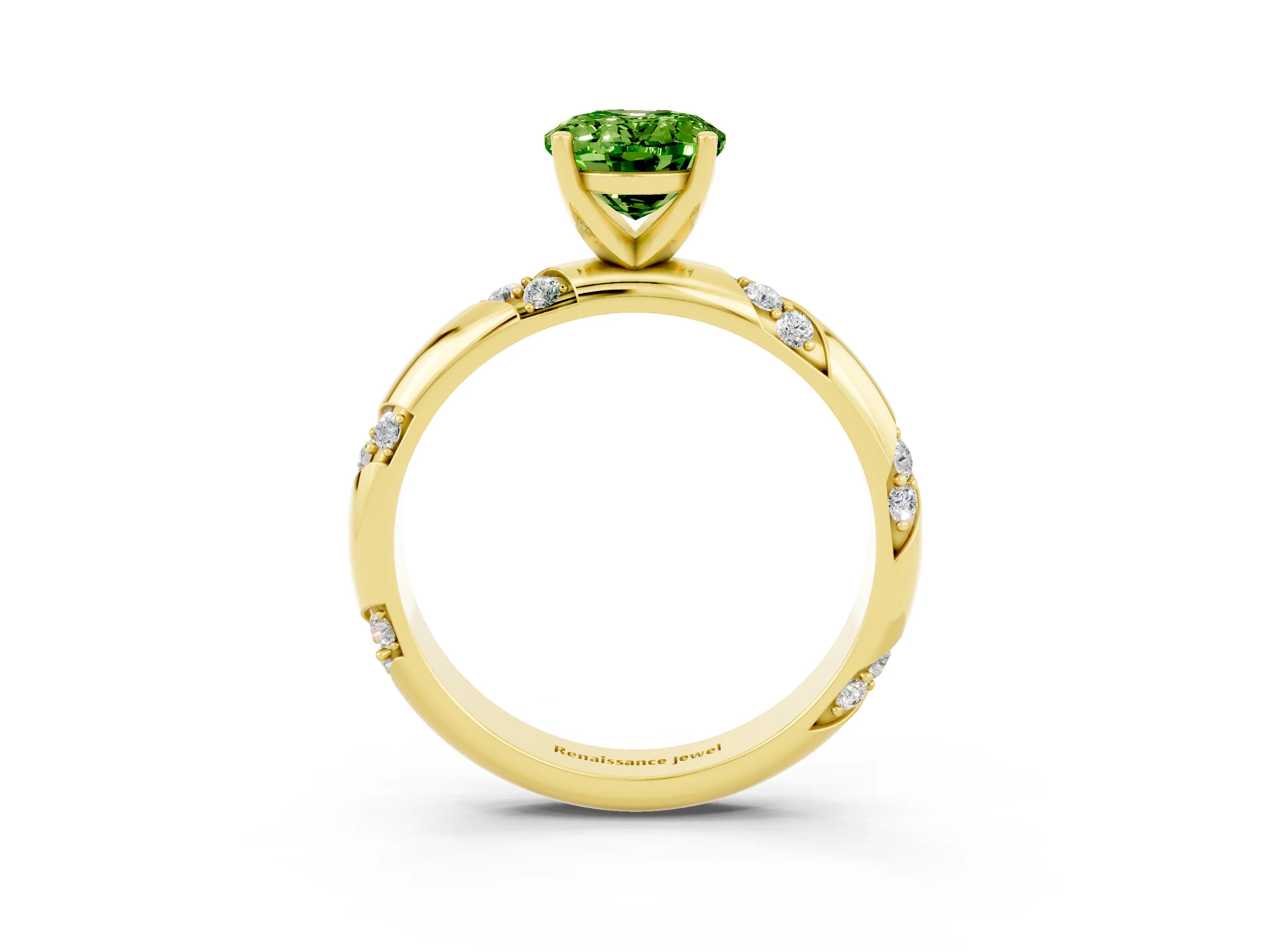 Yellow gold Oval Cut Solitaire Diamond Engagement Ring with Twisted Pave Band and Four-Prong Setting_3