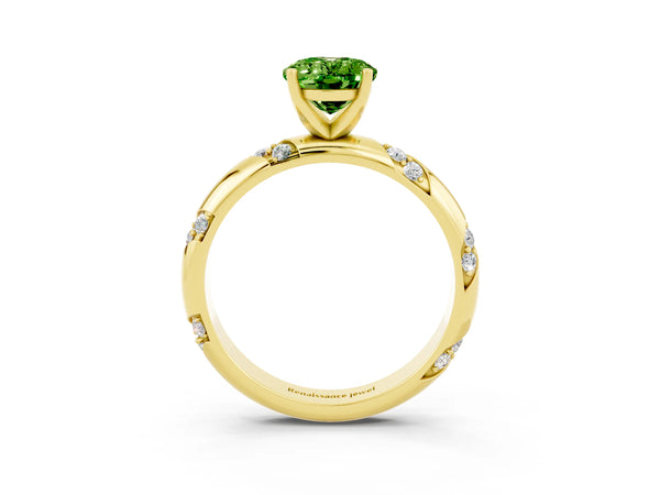 Yellow gold Oval Cut Solitaire Diamond Engagement Ring with Twisted Pave Band and Four-Prong Setting