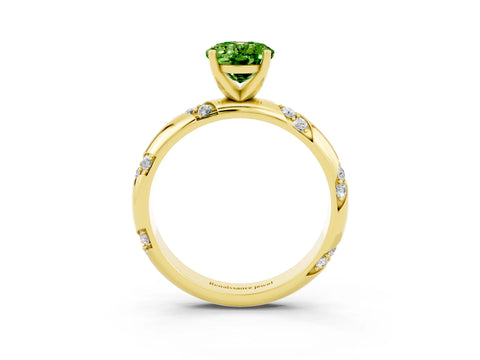 Yellow gold Oval Cut Solitaire Diamond Engagement Ring with Twisted Pave Band and Four-Prong Setting_3