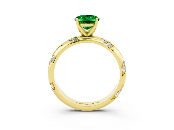 Yellow gold Oval Cut Emerald Solitaire Engagement Ring with Twisted Round  Accent Band and Prong Setting