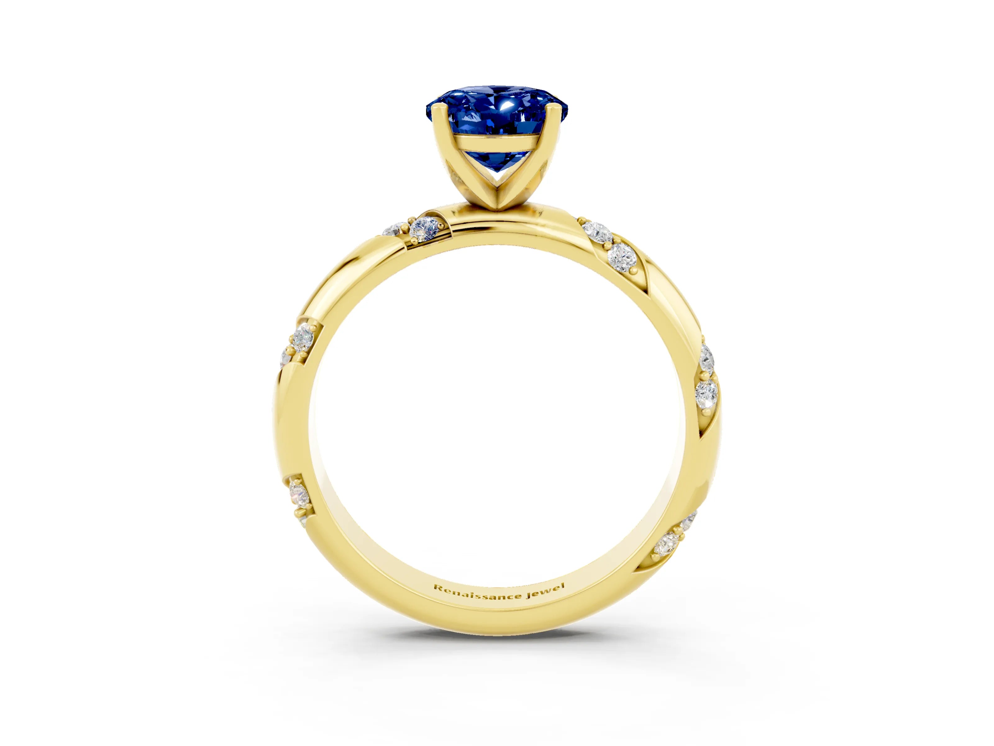 Yellow gold Oval Cut Solitaire Diamond Engagement Ring with Twisted Pave Band and Four-Prong Setting_3
