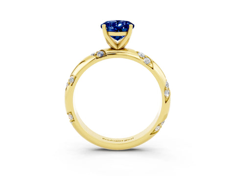 Yellow gold Oval Cut Solitaire Diamond Engagement Ring with Twisted Pave Band and Four-Prong Setting_3