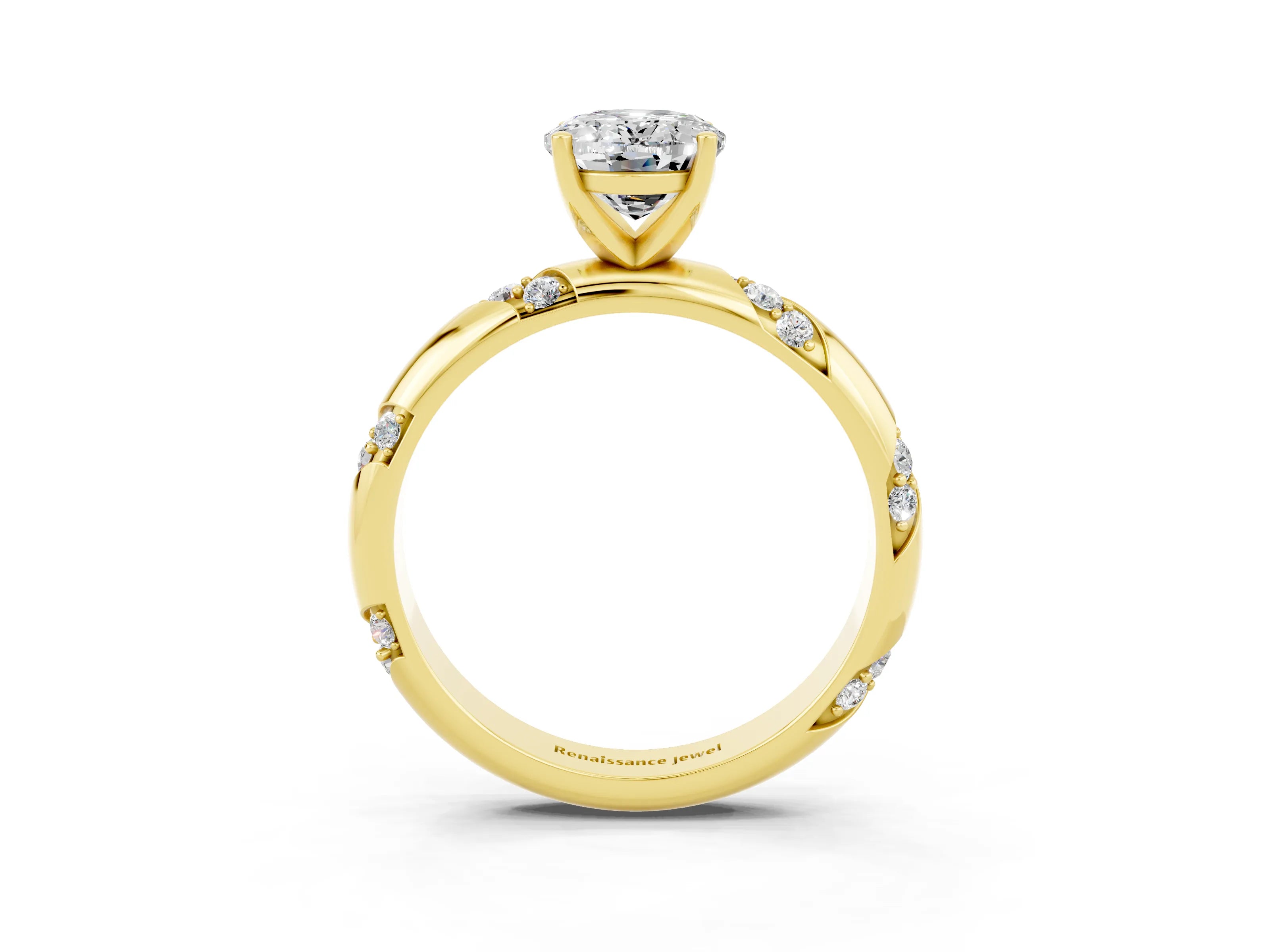 Yellow gold Oval Cut Solitaire Diamond Engagement Ring with Twisted Pave Band and Four-Prong Setting_3