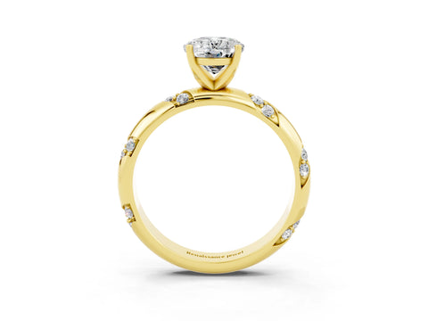 Yellow gold Oval Cut Solitaire Diamond Engagement Ring with Twisted Pave Band and Four-Prong Setting_3