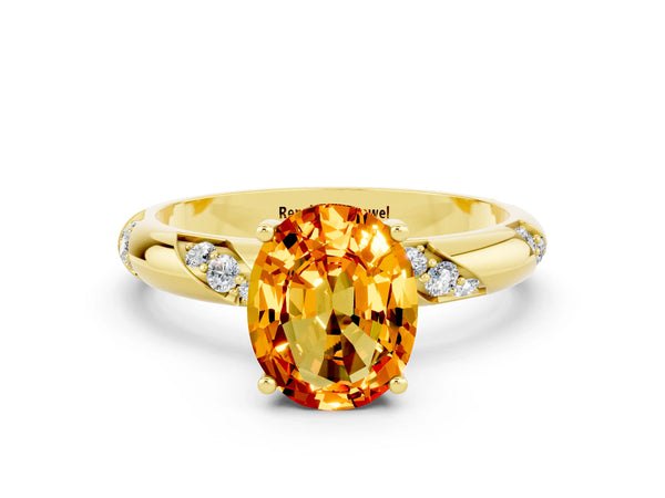 Yellow gold Oval Cut Citrine Solitaire Engagement Ring with Twisted Round  Accent Band and Prong Setting