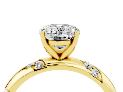 Yellow gold Oval Cut Solitaire Diamond Engagement Ring with Twisted Pave Band and Four-Prong Setting_4