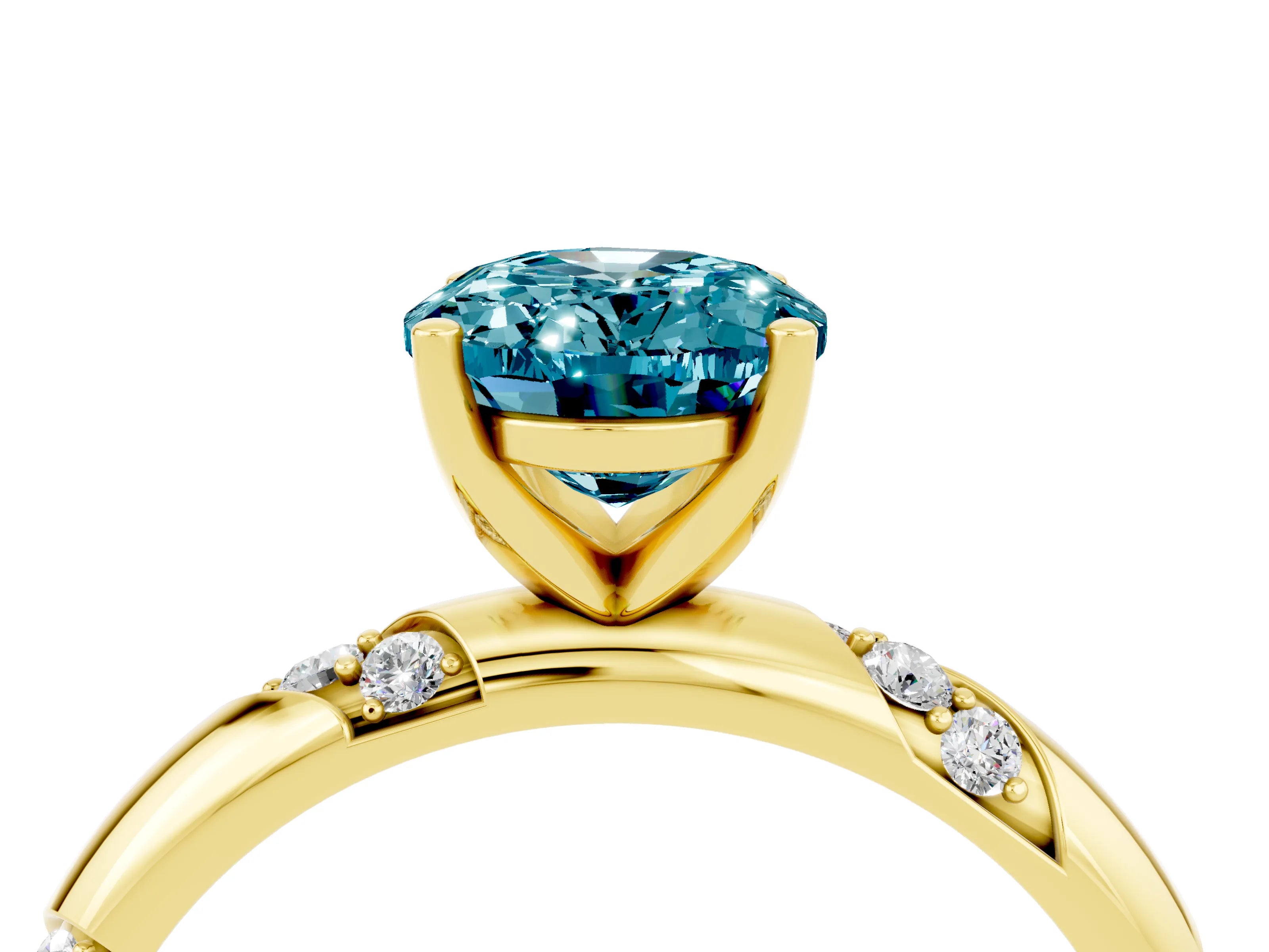 Yellow gold Oval Cut Solitaire Diamond Engagement Ring with Twisted Pave Band and Four-Prong Setting_4