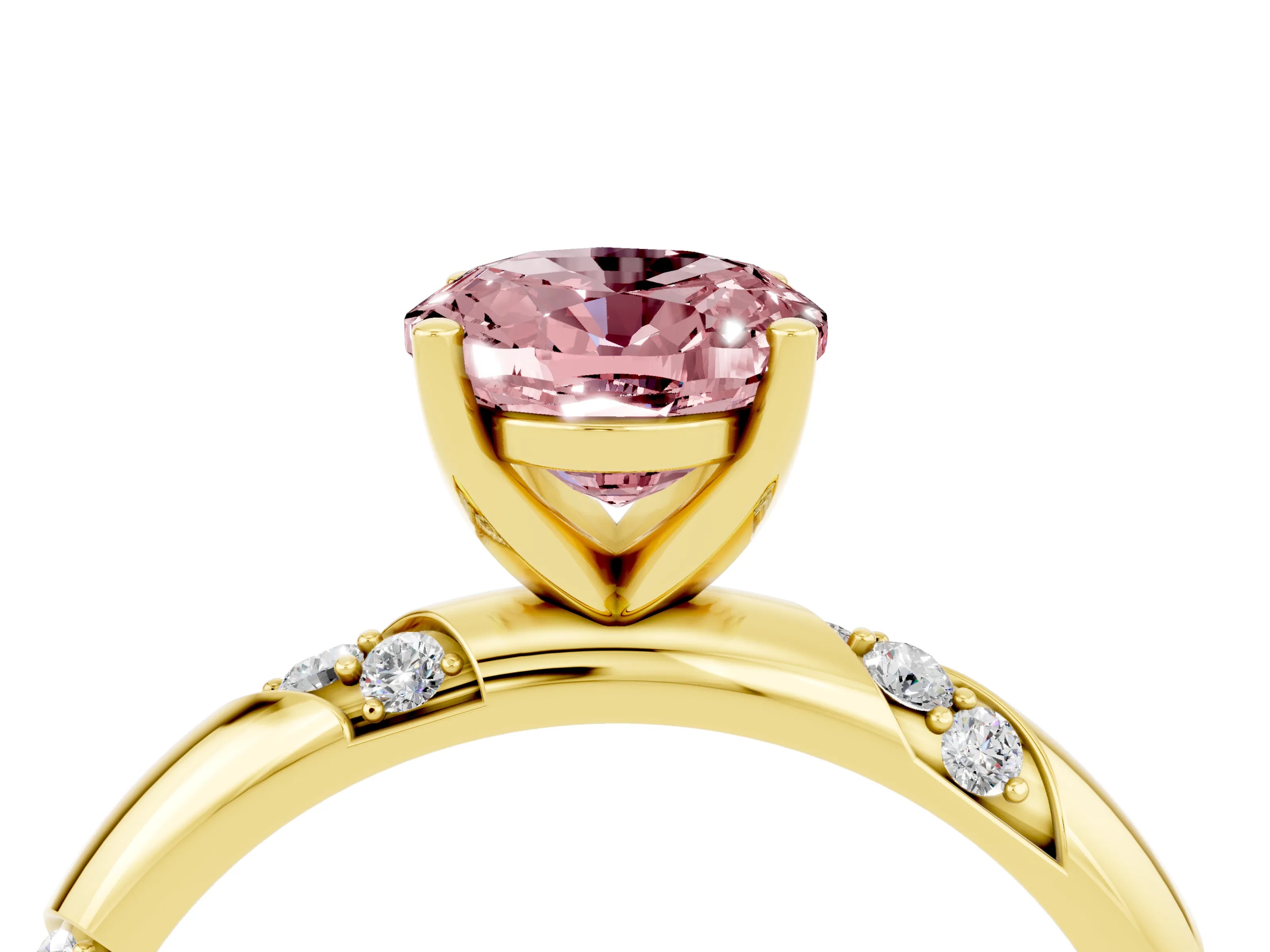 Yellow gold Oval Cut Solitaire Diamond Engagement Ring with Twisted Pave Band and Four-Prong Setting_4
