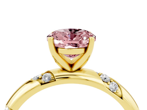 Yellow gold Oval Cut Solitaire Diamond Engagement Ring with Twisted Pave Band and Four-Prong Setting_4