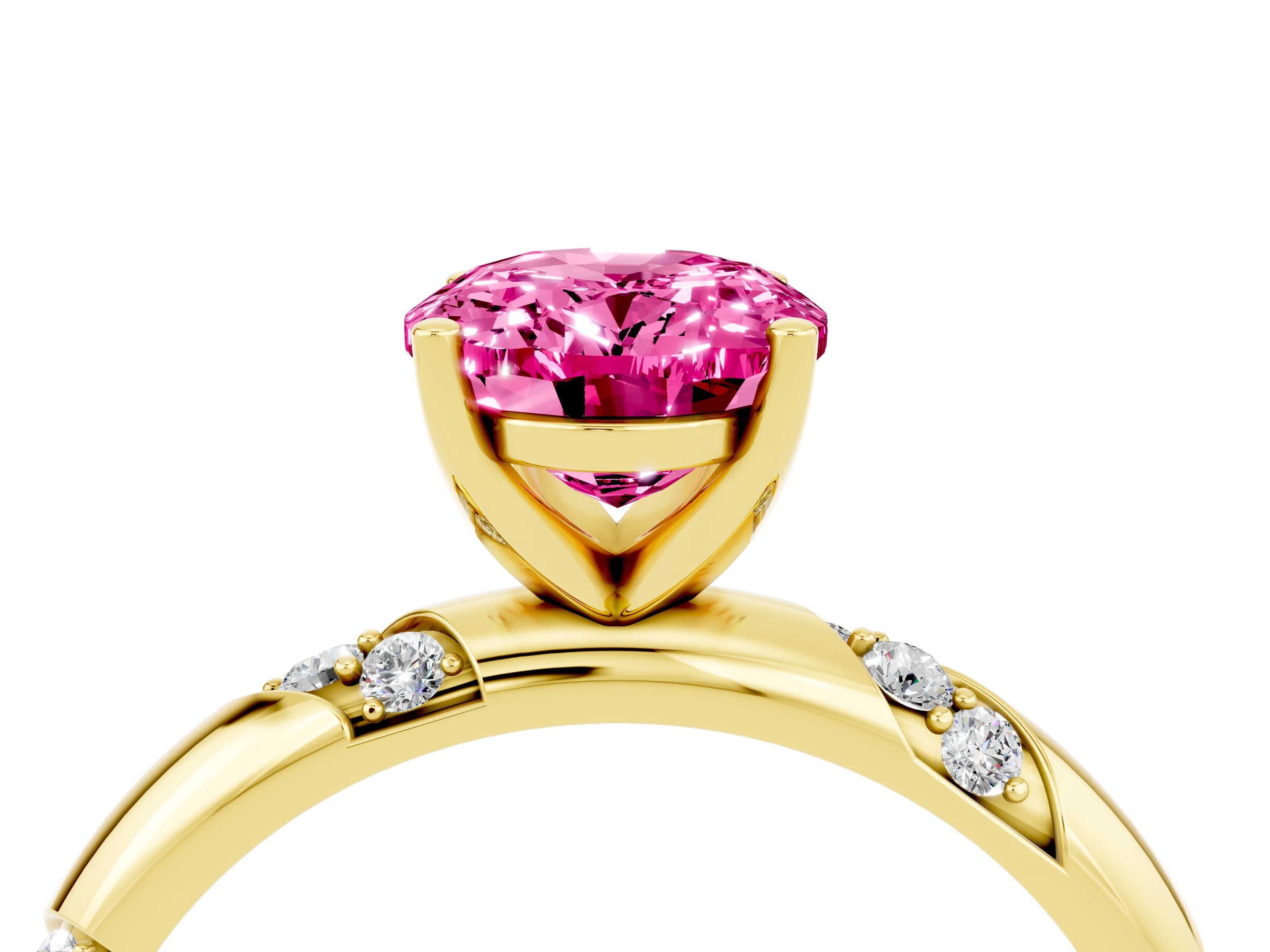 Yellow gold Oval Cut Solitaire Diamond Engagement Ring with Twisted Pave Band and Four-Prong Setting_4
