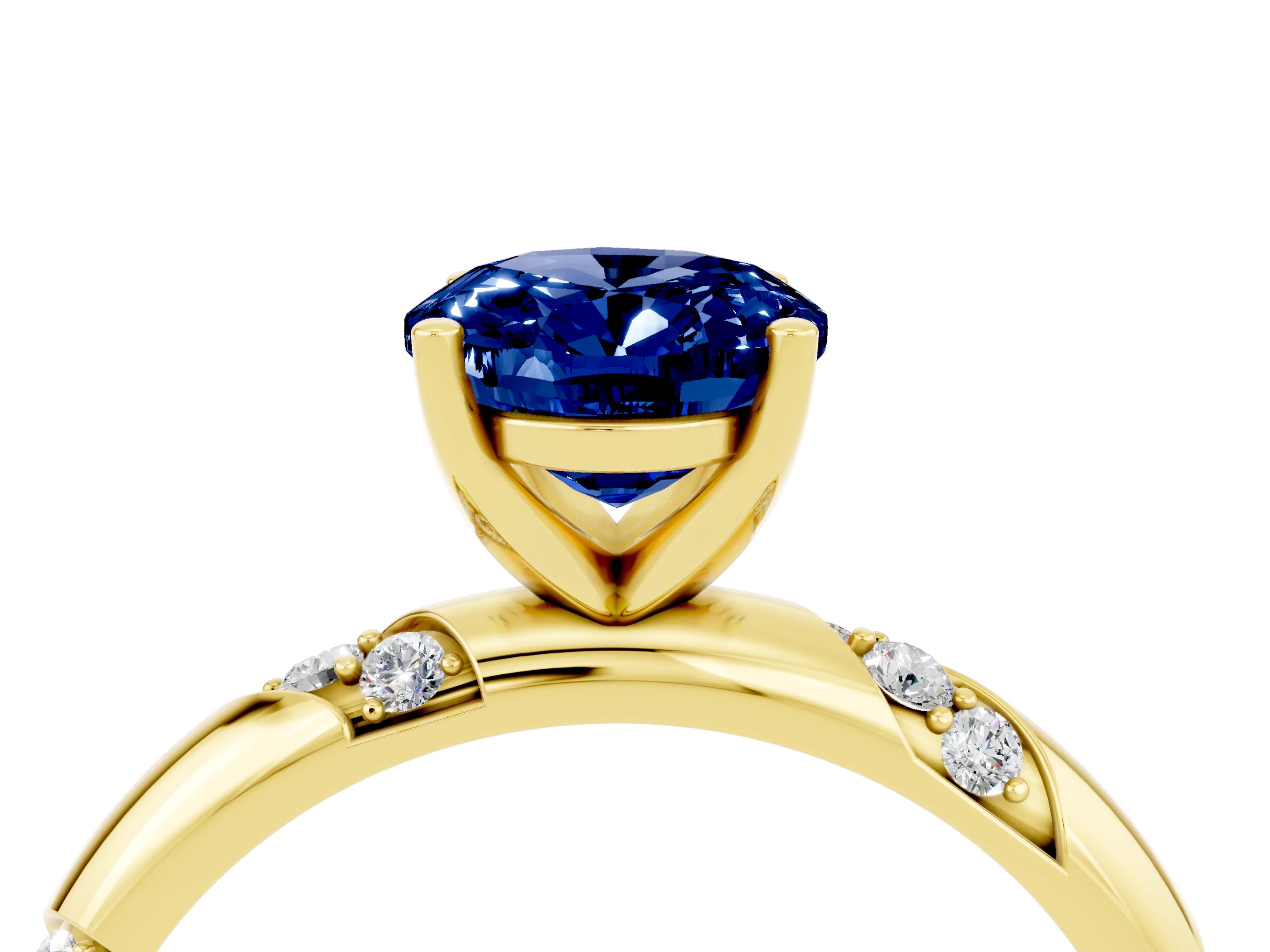 Yellow gold Oval Cut Solitaire Diamond Engagement Ring with Twisted Pave Band and Four-Prong Setting_4