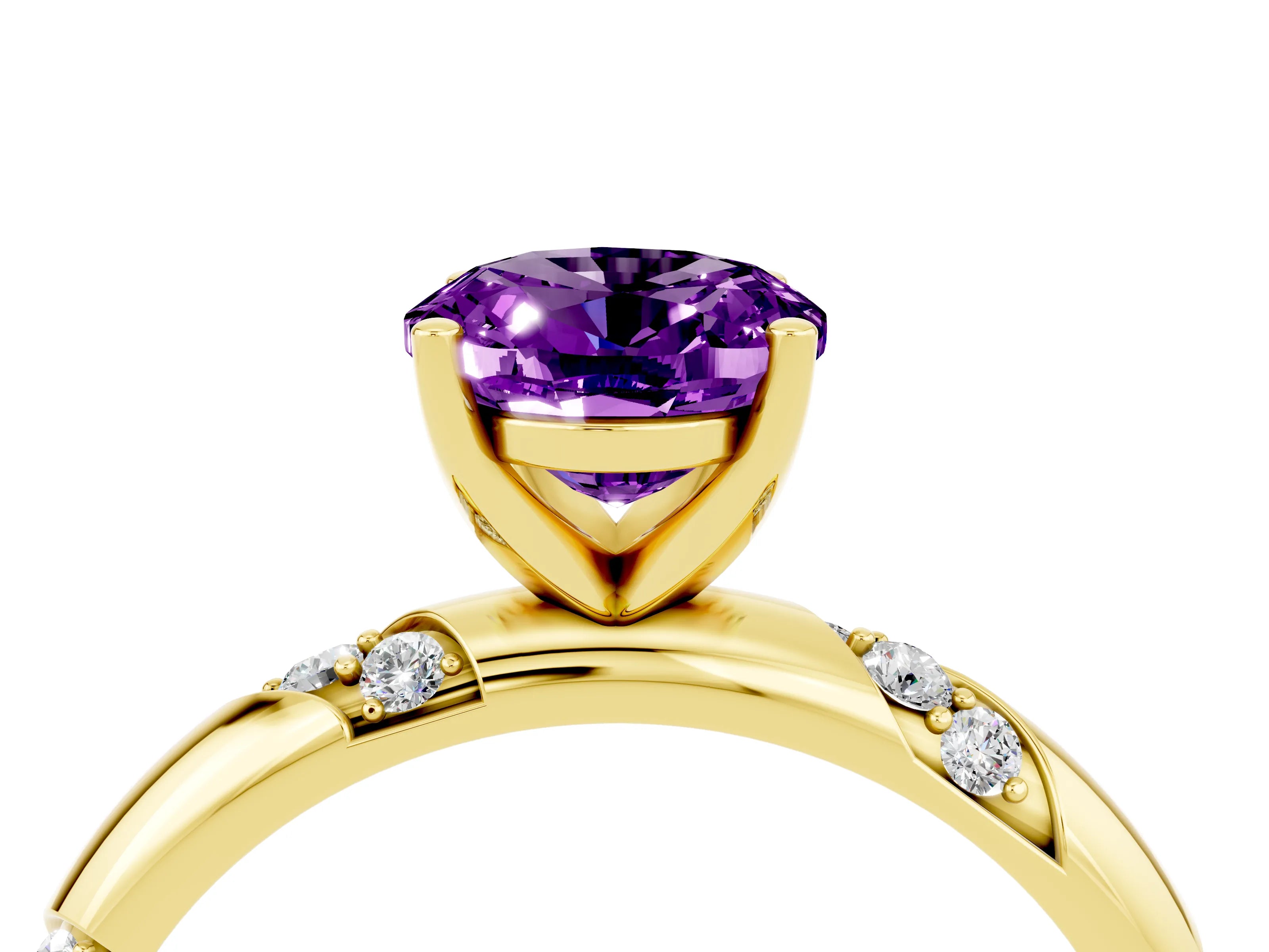Yellow gold Oval Cut Solitaire Diamond Engagement Ring with Twisted Pave Band and Four-Prong Setting_4