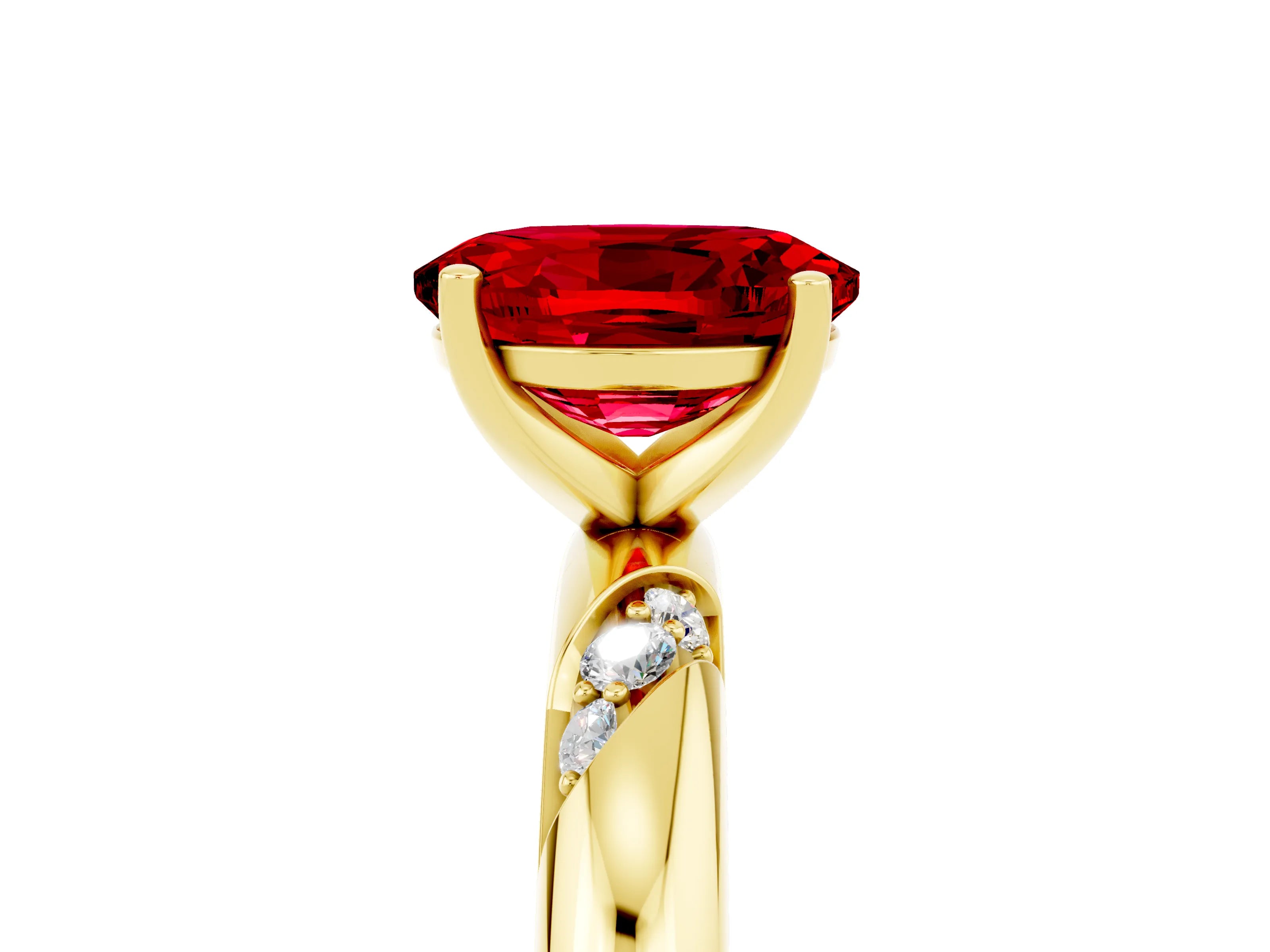Yellow gold Oval Cut Solitaire Diamond Engagement Ring with Twisted Pave Band and Four-Prong Setting_5