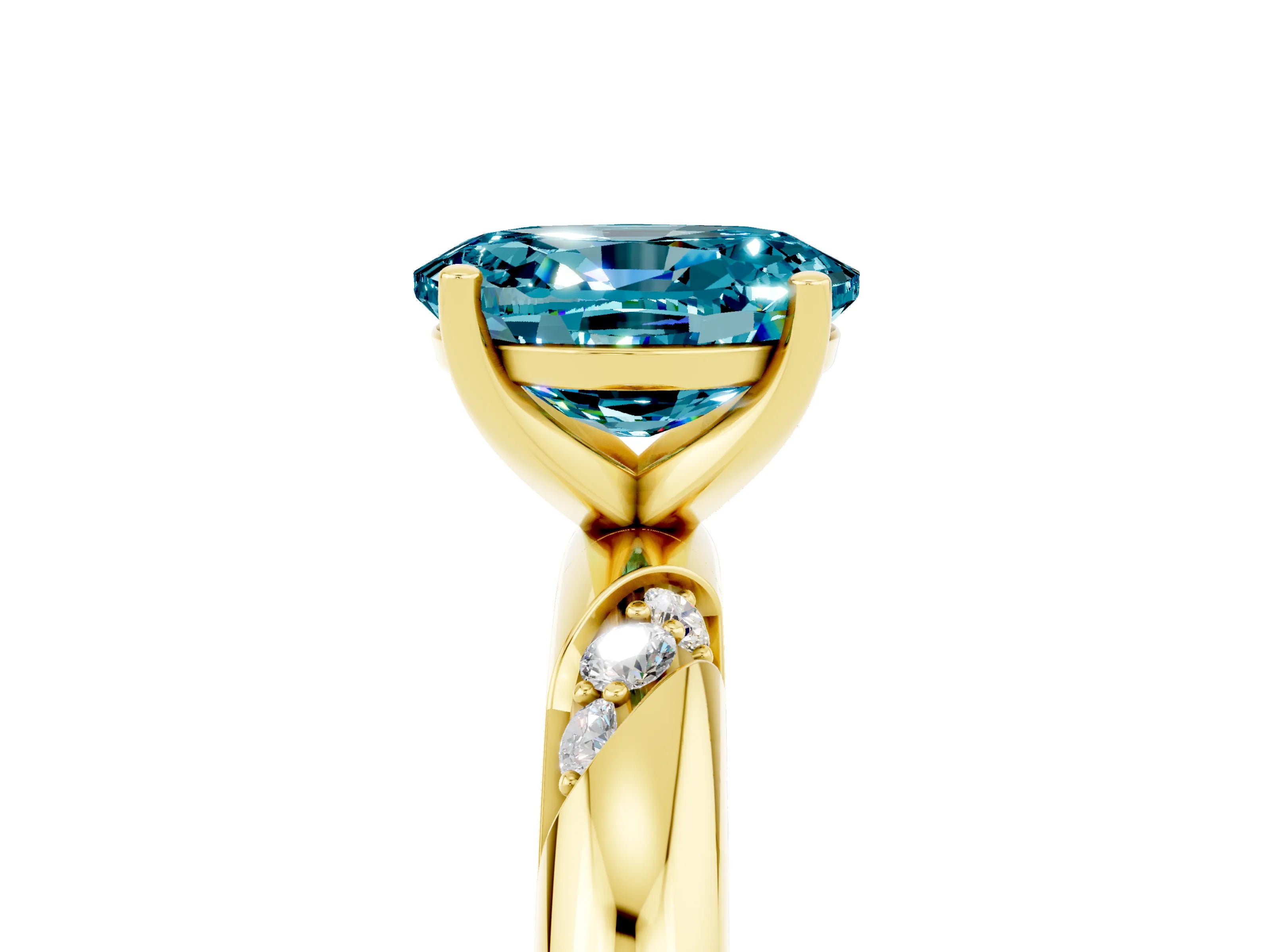 Yellow gold Oval Cut Solitaire Diamond Engagement Ring with Twisted Pave Band and Four-Prong Setting_5