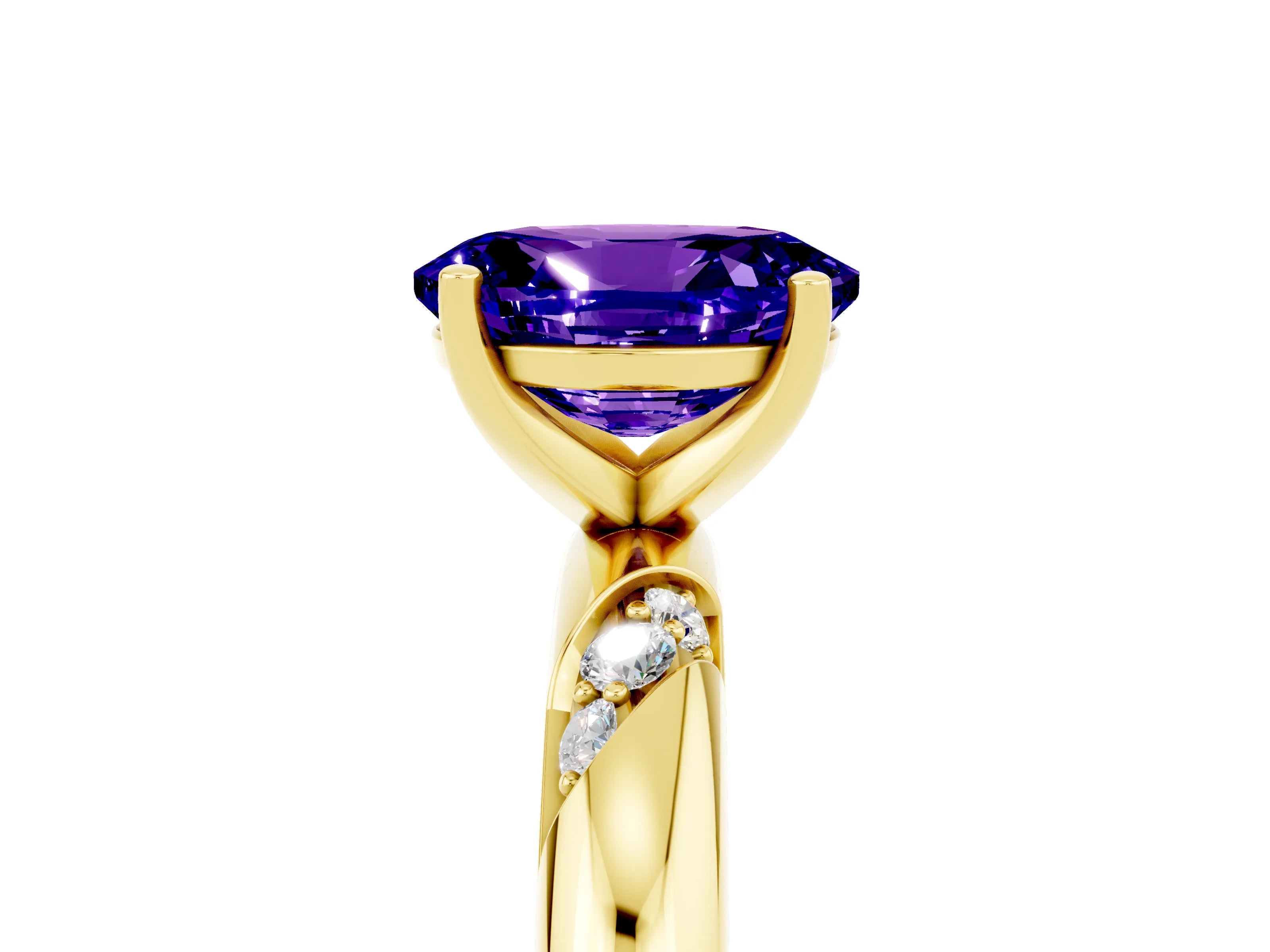 Yellow gold Oval Cut Solitaire Diamond Engagement Ring with Twisted Pave Band and Four-Prong Setting_5