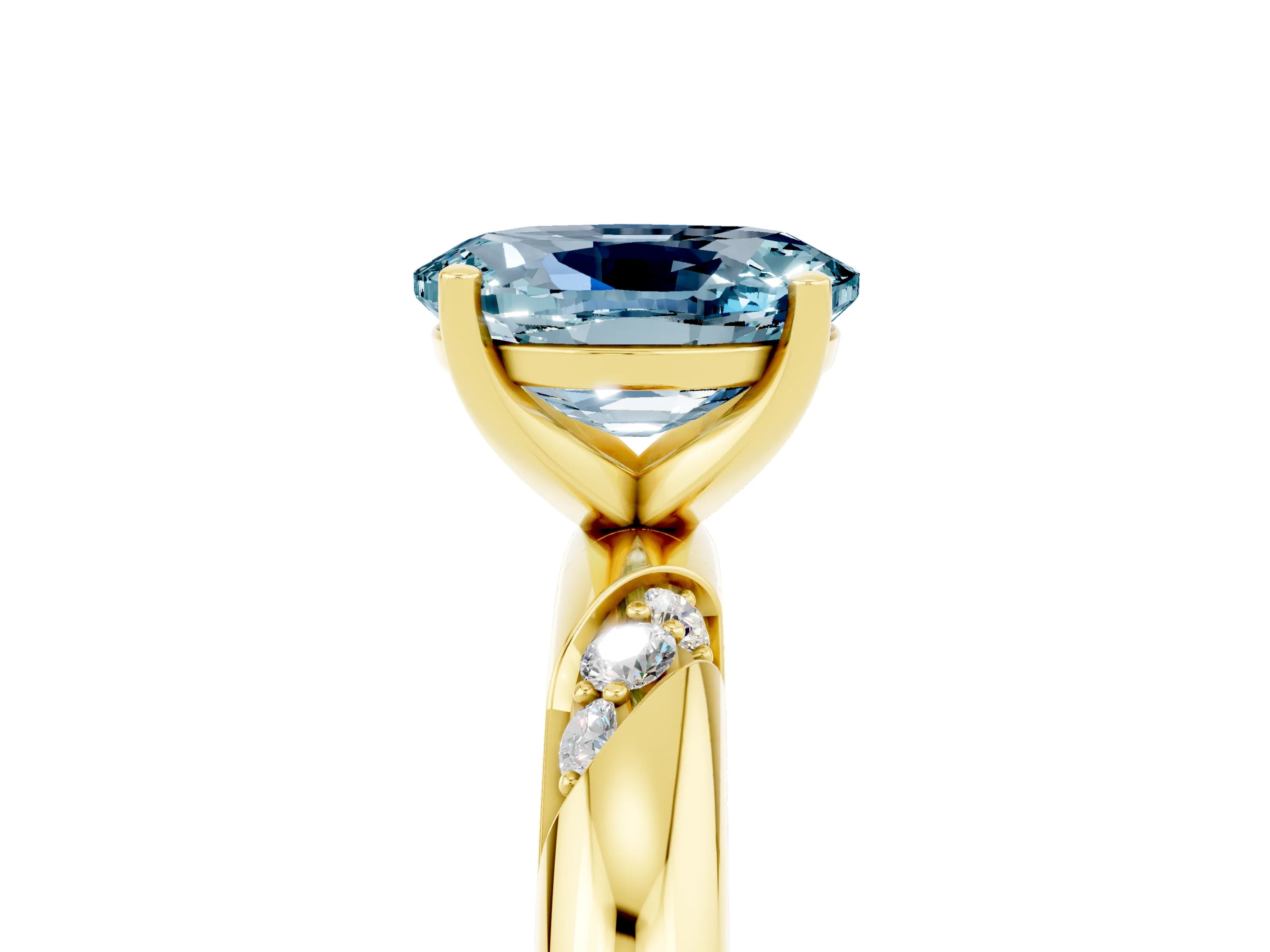 Yellow gold Oval Cut Solitaire Diamond Engagement Ring with Twisted Pave Band and Four-Prong Setting_5