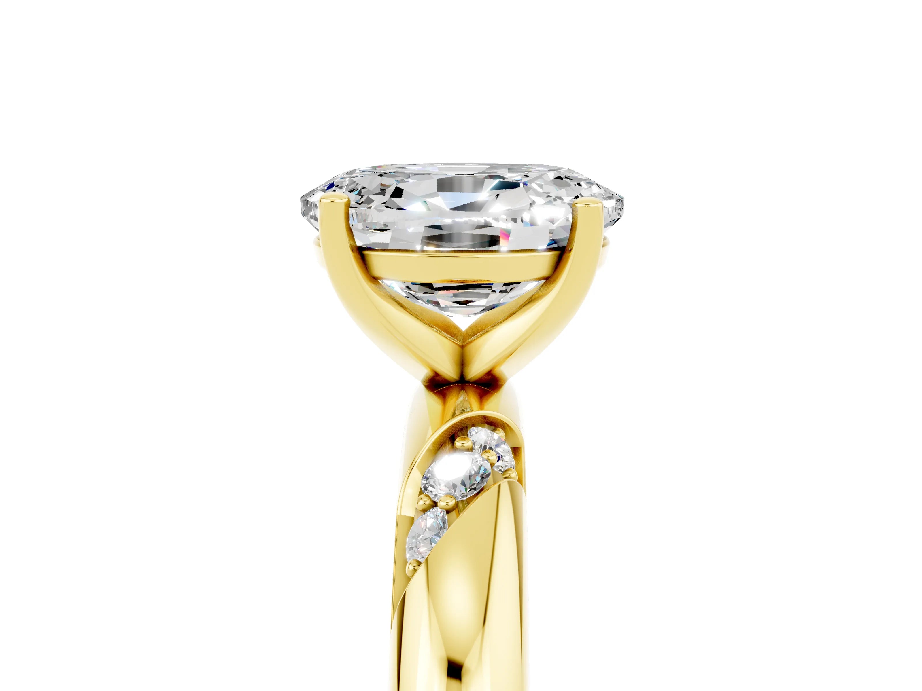 Yellow gold Oval Cut Solitaire Diamond Engagement Ring with Twisted Pave Band and Four-Prong Setting_5