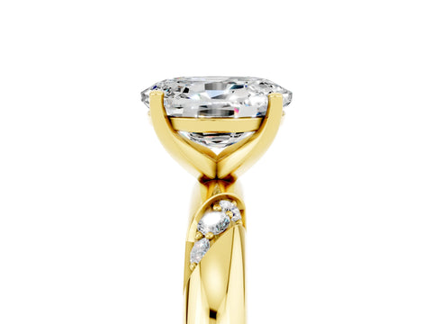 Yellow gold Oval Cut Solitaire Diamond Engagement Ring with Twisted Pave Band and Four-Prong Setting_5