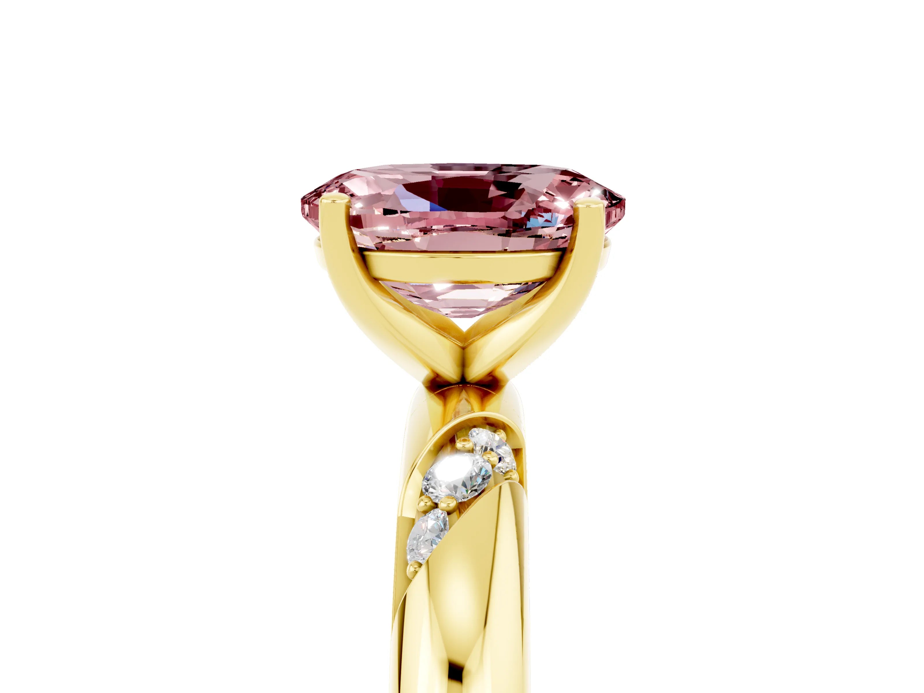 Yellow gold Oval Cut Solitaire Diamond Engagement Ring with Twisted Pave Band and Four-Prong Setting_5