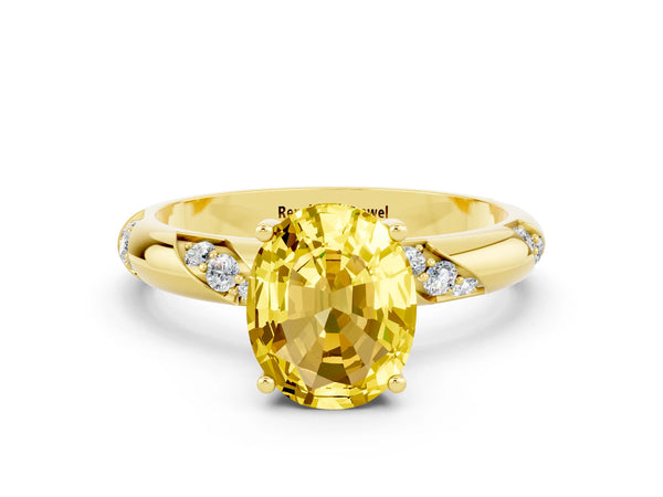 Yellow gold Oval Cut Yellow Sapphire Solitaire Engagement Ring with Twisted Round  Accent Band and Prong Setting