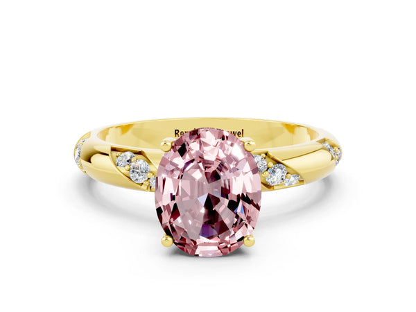 Yellow gold Oval Cut Solitaire Diamond Engagement Ring with Twisted Pave Band and Four-Prong Setting