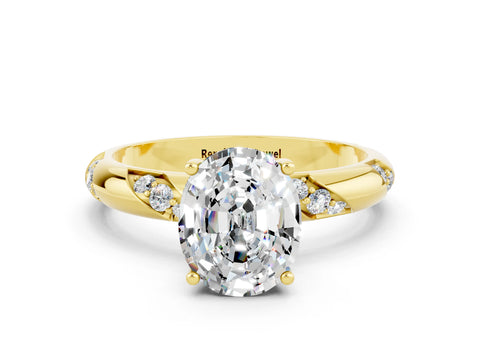 Yellow gold Oval Cut Solitaire Diamond Engagement Ring with Twisted Pave Band and Four-Prong Setting