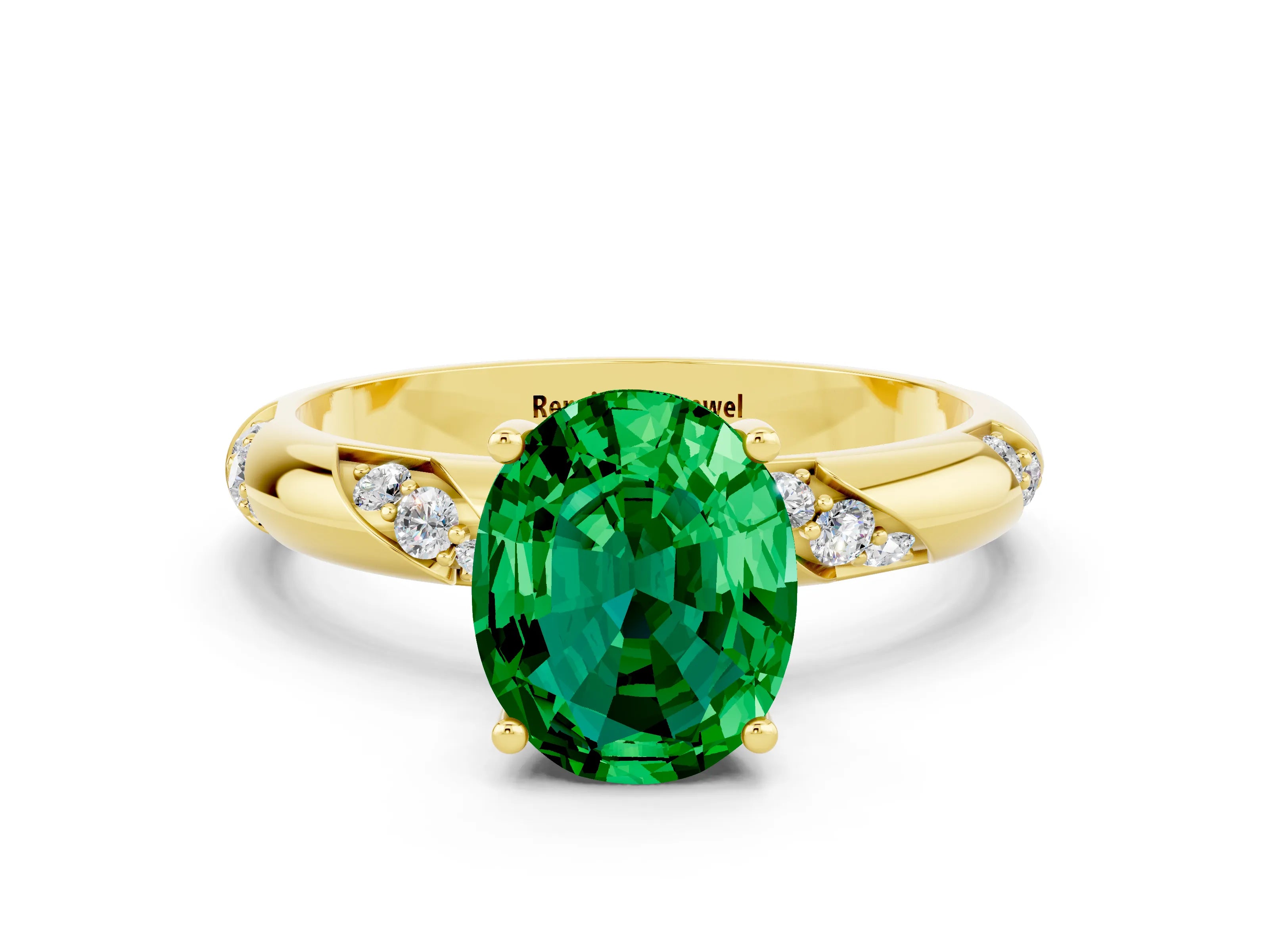 Yellow gold Oval Cut Solitaire Diamond Engagement Ring with Twisted Pave Band and Four-Prong Setting