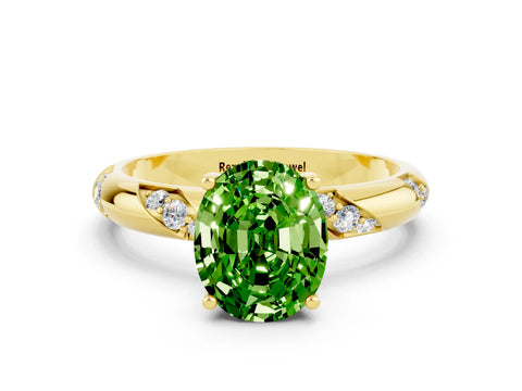 Yellow gold Oval Cut Solitaire Diamond Engagement Ring with Twisted Pave Band and Four-Prong Setting