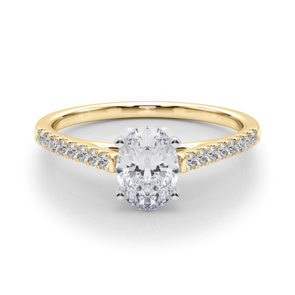 18K Yellow Gold 4.00 Carat D VVS2 Oval Cut Solitaire Diamond Ring with Pave Band and Four-Prong Setting