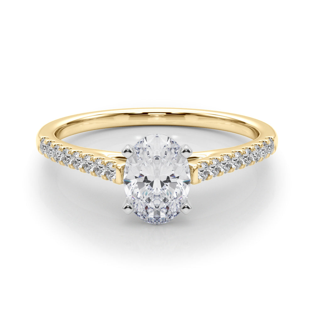 Yellow gold Oval Cut Solitaire Diamond Ring with Pave Band and Four-Prong Setting 3
