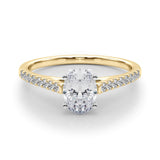 Yellow gold Oval Cut Solitaire Diamond Ring with Pave Band and Four-Prong Setting 3