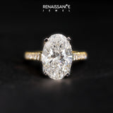 Yellow gold Oval Cut Solitaire Diamond Ring with Pave Band and Four-Prong Setting_12