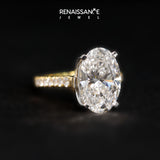 Yellow gold Oval Cut Solitaire Diamond Ring with Pave Band and Four-Prong Setting_13