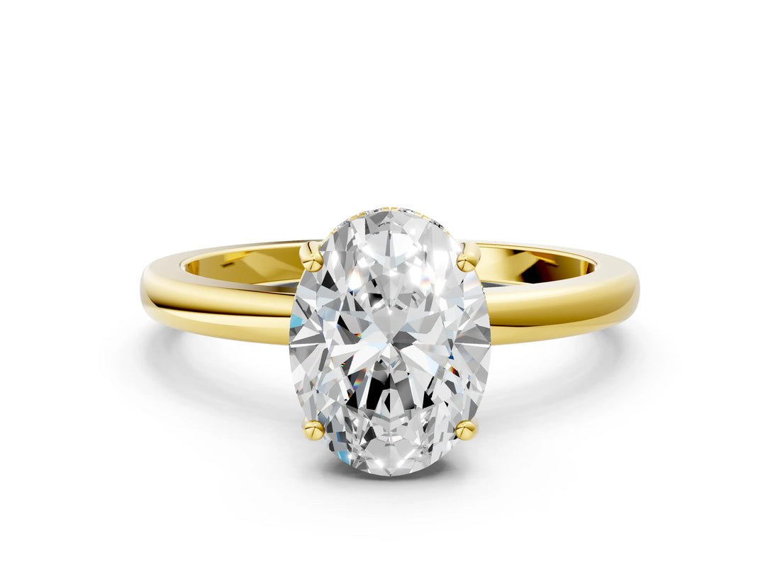 Yellow gold Oval Cut Solitaire Diamond Ring with Prong Setting and Plain Band_19