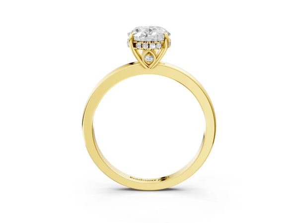 Yellow Gold Oval Hidden Halo Solitaire Engagement Ring Setting with Thin Wire Band