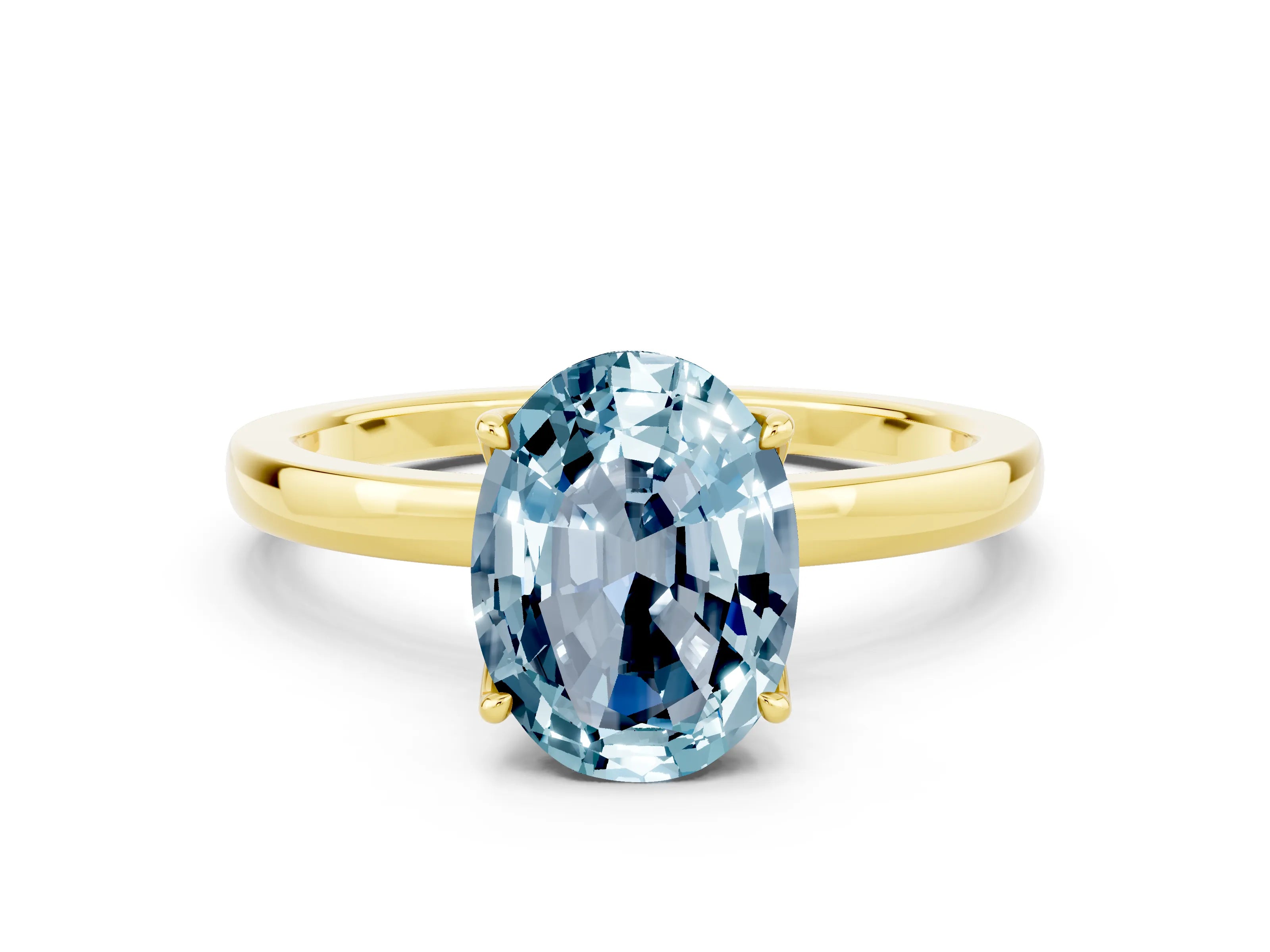 Yellow gold Oval Cut Solitaire Diamond Ring with Thin Band and Four-Prong Setting