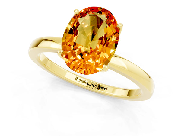 Yellow gold Oval Cut Citrine Solitaire Ring with Thin Band and Prong Setting