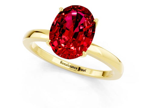 Yellow gold Oval Cut Solitaire Diamond Ring with Thin Band and Four-Prong Setting_1
