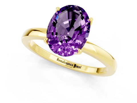 Yellow gold Oval Cut Solitaire Diamond Ring with Thin Band and Four-Prong Setting_1