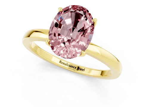 Yellow gold Oval Cut Solitaire Diamond Ring with Thin Band and Four-Prong Setting_1