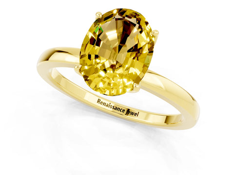 Yellow gold Oval Cut Solitaire Diamond Ring with Thin Band and Four-Prong Setting_1