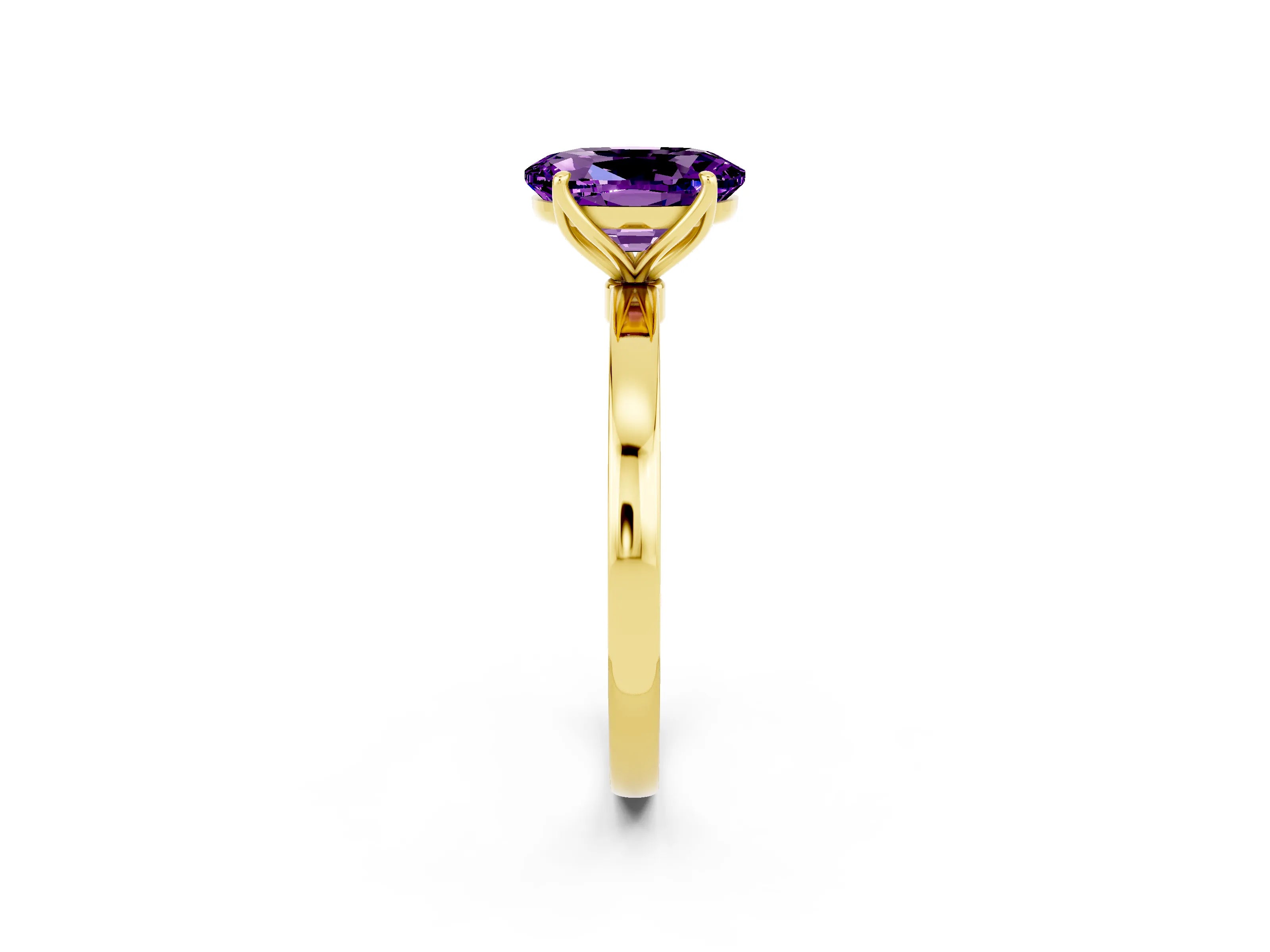 Yellow gold Oval Cut Solitaire Diamond Ring with Thin Band and Four-Prong Setting_2