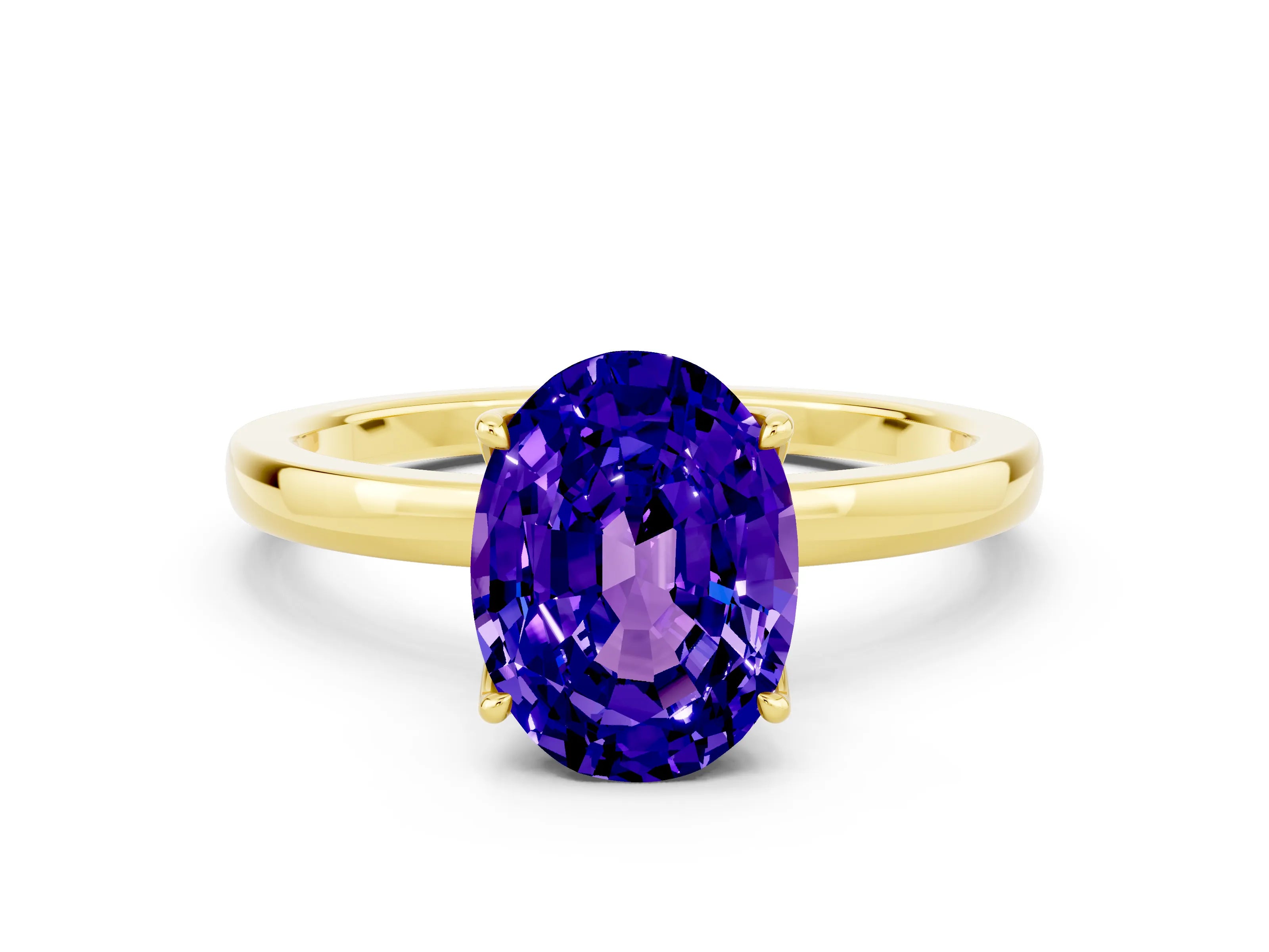 Yellow gold Oval Cut Solitaire Diamond Ring with Thin Band and Four-Prong Setting