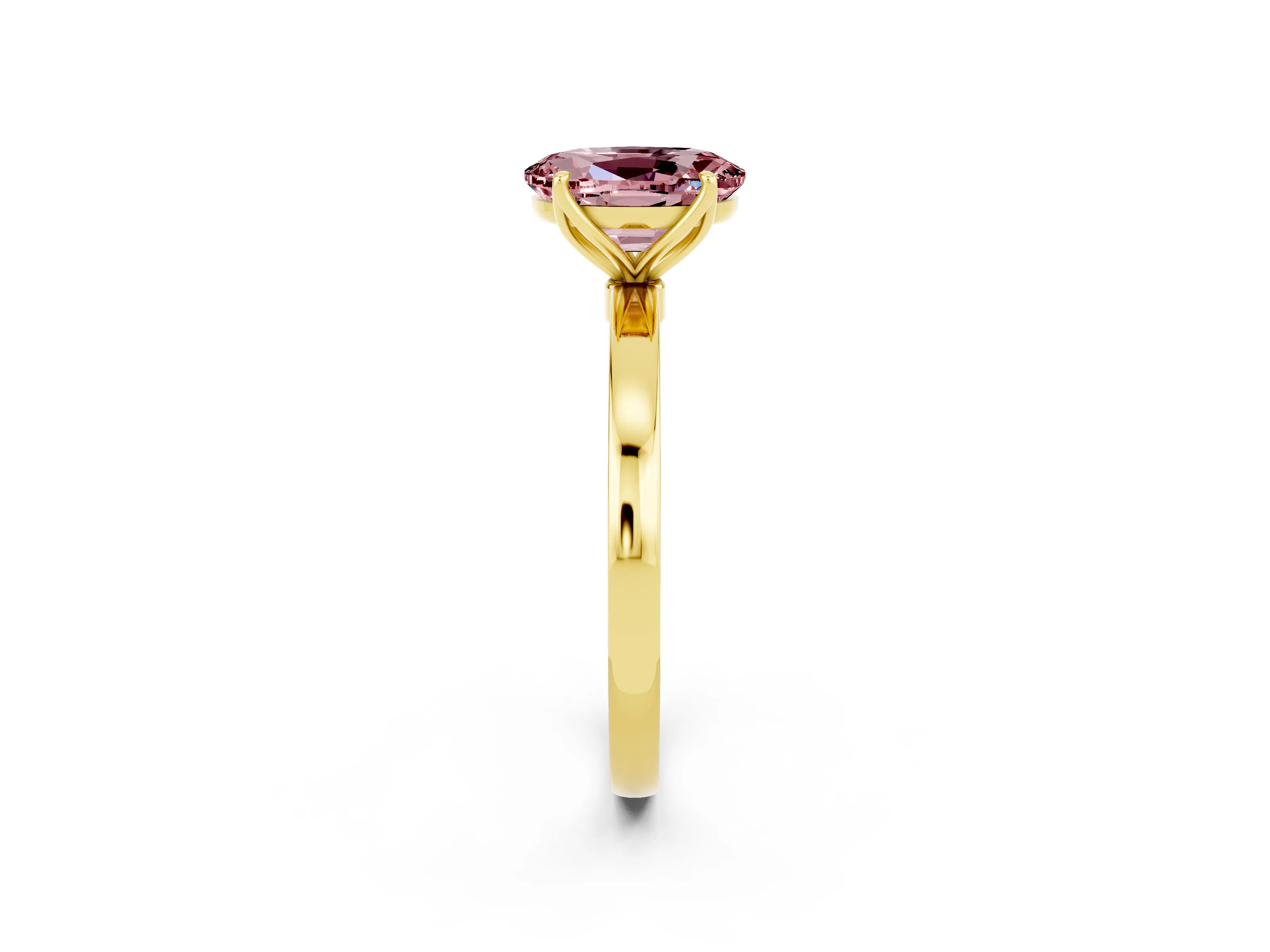 Yellow gold Oval Cut Solitaire Diamond Ring with Thin Band and Four-Prong Setting_2
