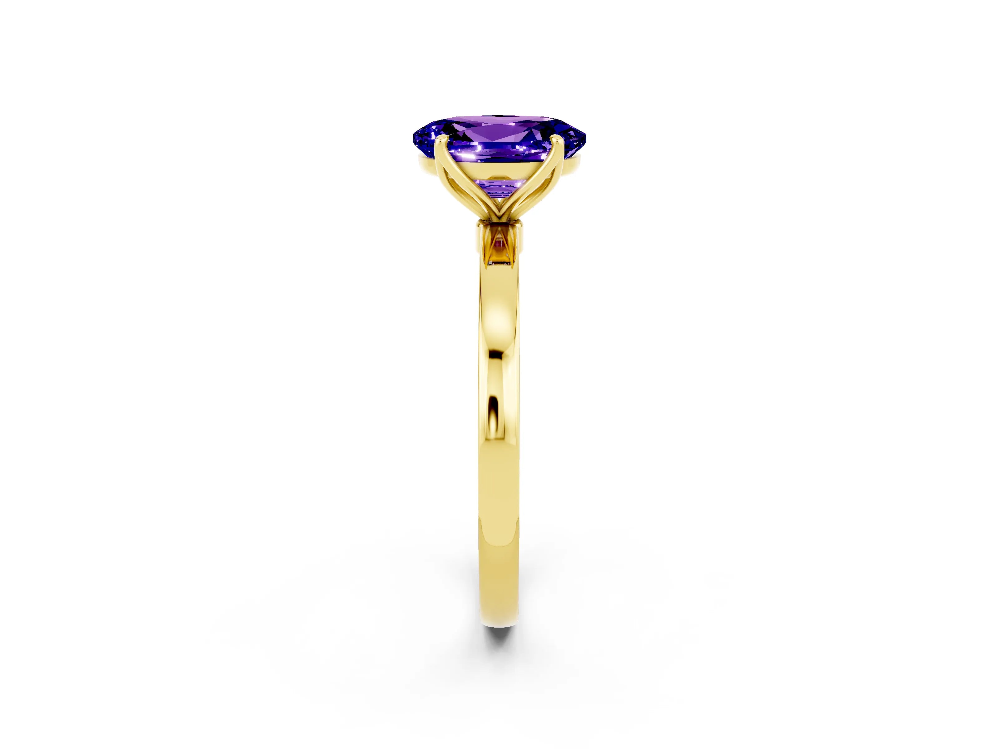 Yellow gold Oval Cut Solitaire Diamond Ring with Thin Band and Four-Prong Setting_2